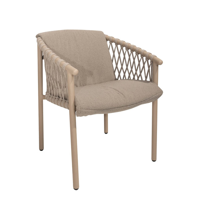 4 Seasons Outdoor Allora Essstuhl Latte + Taste 4SO Korsica Tisch Teak 160 Ø CM