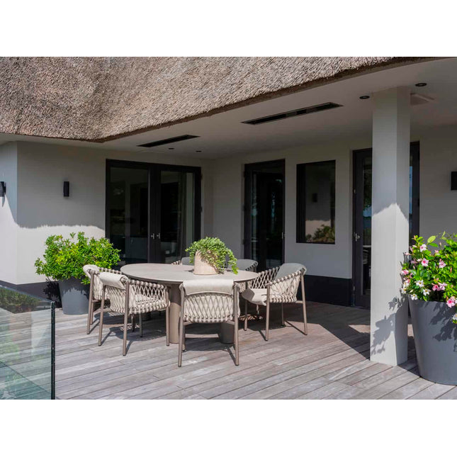 4 Seasons Outdoor Allora Essstuhl Terre + Arizona Tisch Keramikblatt Kieselform 240 cm