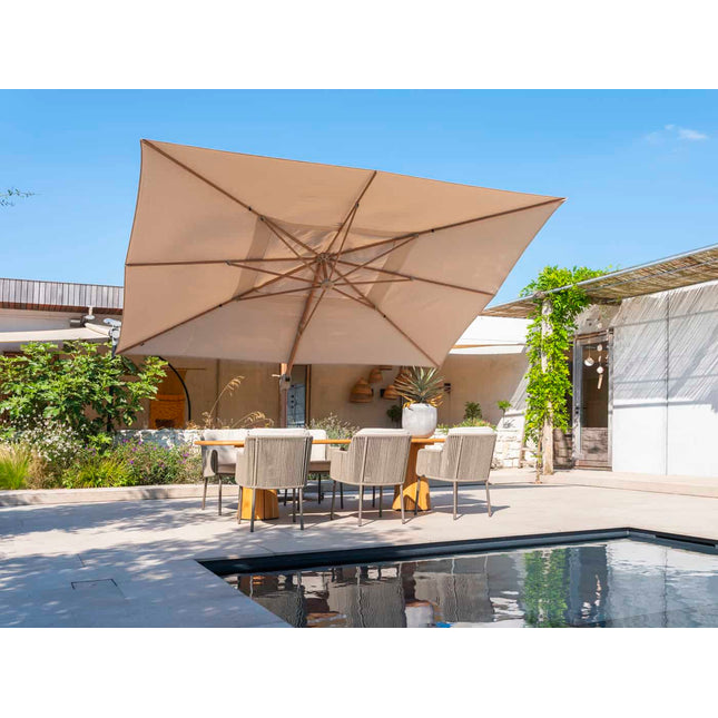 4 Seasons Outdoor Bernini Essstuhl + Taste 4SO Capri Tisch-Fass-Form-Teak 240 cm