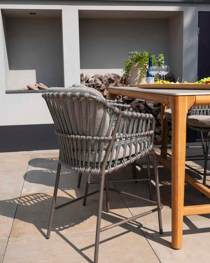 4 Jahreszeiten Outdoor Capalbio High Dining Chair + Taste 4so Liam High Ess Tisch mit Keramikblatt 220 cm
