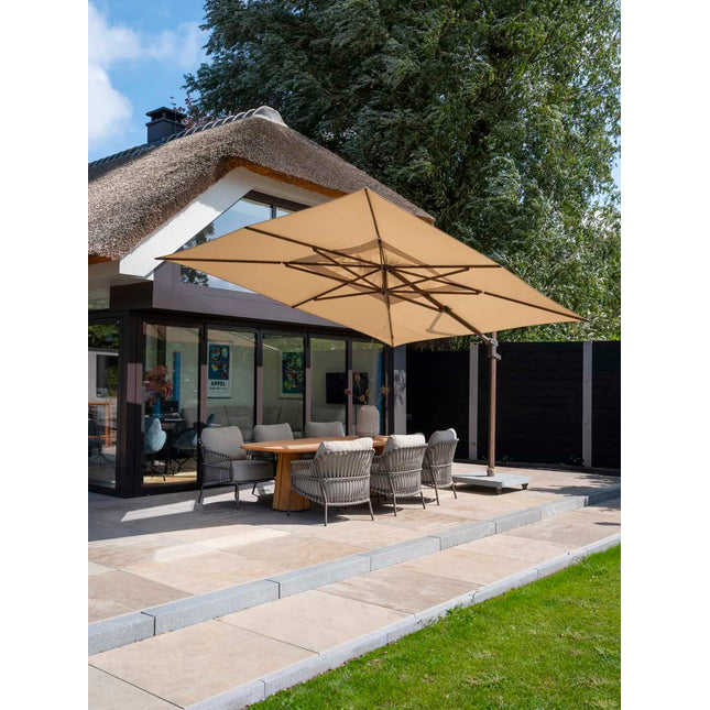 4 Seasons Outdoor Garten Set Capalbio Low Dining Stuhl + Taste 4SO Capri Low Ess Tisch Tisch-Fass-Form Teak 240 x 110 cm