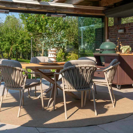 Taste 4SO Manitoba Stapelbares Essstuhl Latte + Prado Teak Tabelle 160 Ø CM Latte Basis