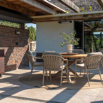 Taste 4SO Manitoba Stapelbares Essstuhl Latte + Prado Teak Tabelle 160 Ø CM Latte Basis