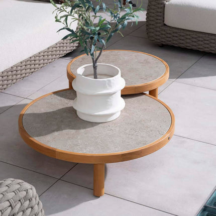 4 Seasons Outdoor Finn Couchtisch mit Keramiktisch Top 85 cm. Ø (H 25)