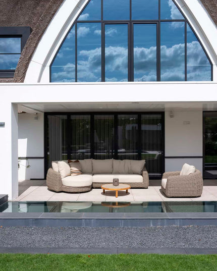 4 Seasons Outdoor Maxime Chaise Lounge Bank + Lounge Stuhl + Finn Couchtisch Kieselform
