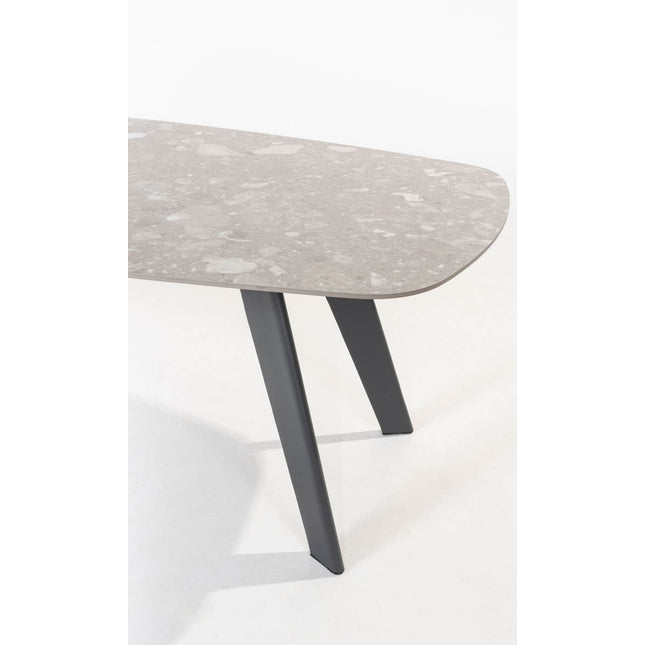 4 Seasons Outdoor Aprilla Dining Pure (6-tlg.) + Montana Tisch Fass Keramik Terrazzo 240 cm