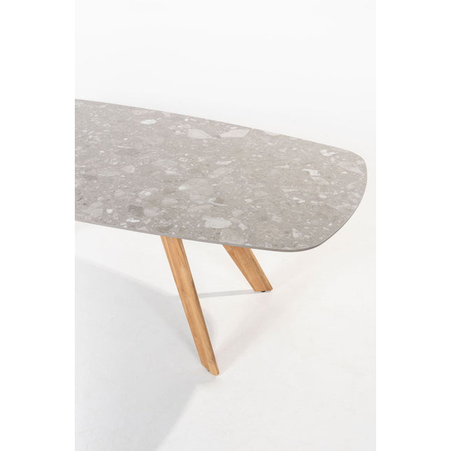 4 Jahreszeiten Outdoor Murcia Dining Latte + Montana Tisch Fass Keramik Terrazzo 240 cm Teak -Chassis