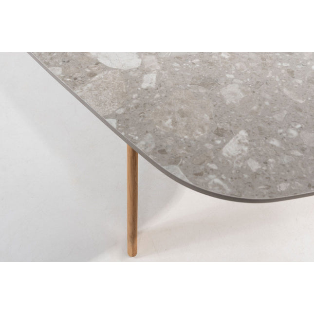 4 Seasons Outdoor Jura Dining + Montana Tisch Fass Keramik Terrazzo 240 cm Teak -Chassis