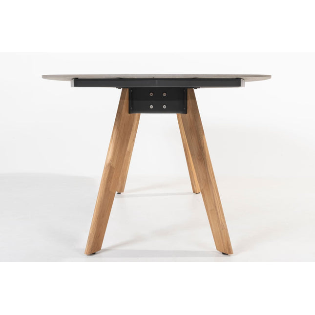 4 Jahreszeiten Outdoor Murcia Dining Latte + Montana Tisch Fass Keramik Terrazzo 240 cm Teak -Chassis
