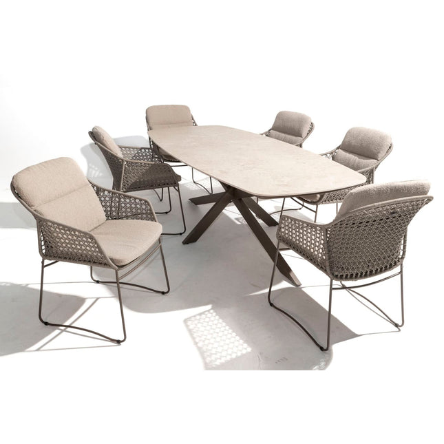 4 Seasons Outdoor Moretti High Back Speisesuhl + Taste 4SO Prado Teak Tabelle 130 Ø CM