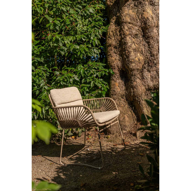 4 Jahreszeiten Outdoor Murcia Dining Latte + Montana Tisch Fass Keramik Terrazzo 240 cm Teak -Chassis