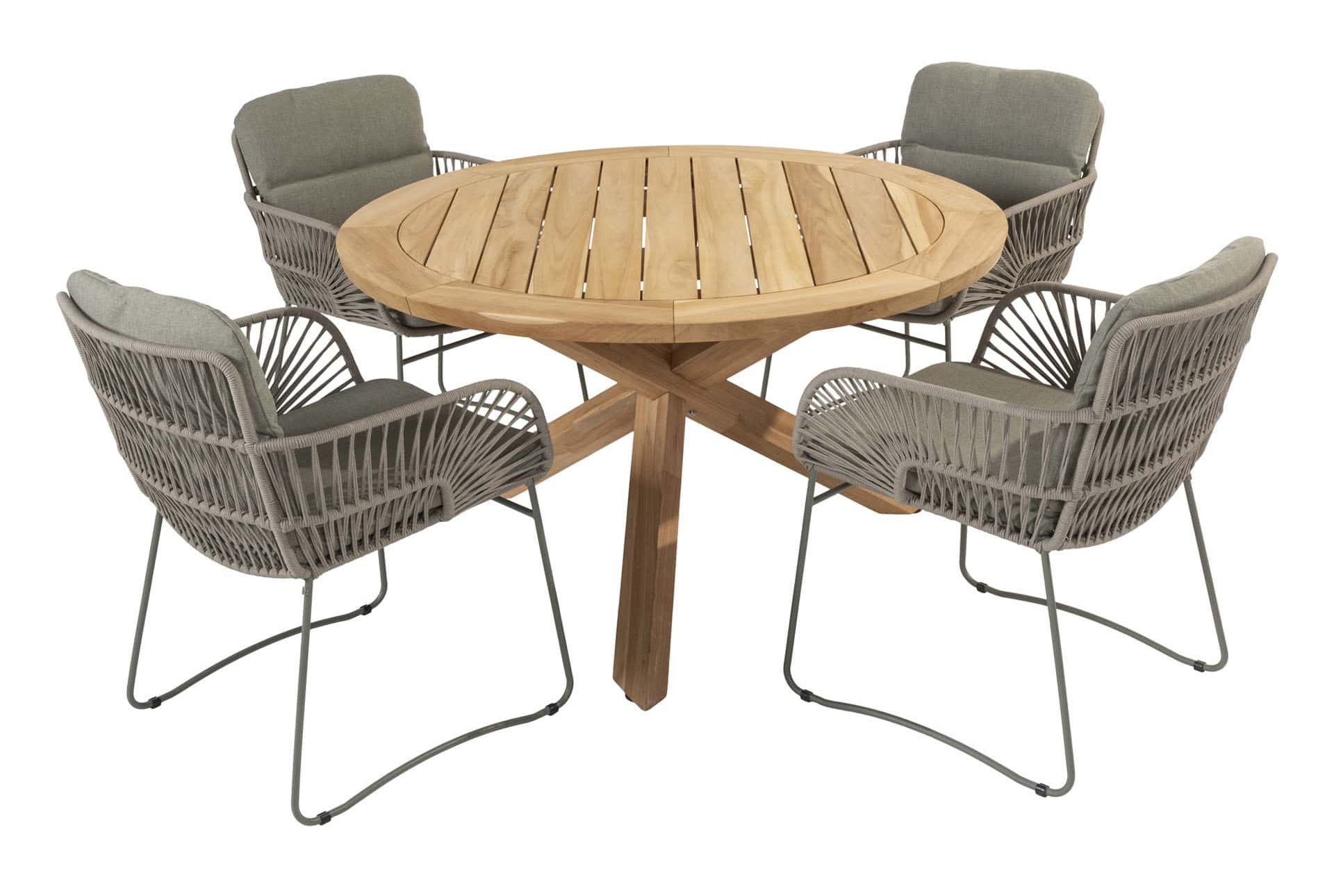 4SO Murcia Dining-Set Olive (4 Stück) + Prado Tisch 130x130 cm