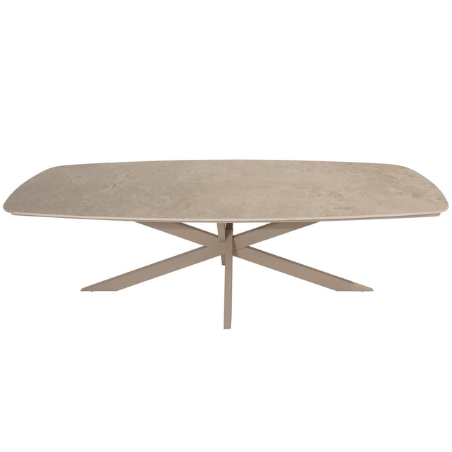 4 Seasons Outdoor Garten Sardinia niedriger Esstuhl + Nevada Low Ess Tisch-Fass-Form 250 cm Latte