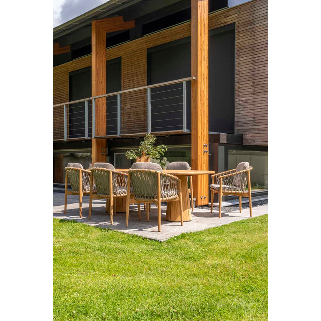 4 Seasons Outdoor Nora Essstuhl + Taste 4SO Prado Teaktisch 130 Ø CM Teak -Basis