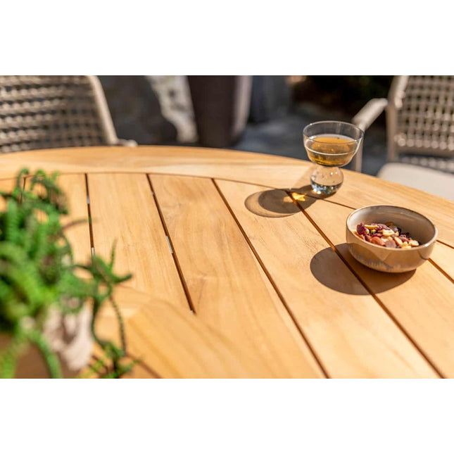 4 Seasons Outdoor Allora Essstuhl Latte + Taste 4SO Prado Teak Tabelle 160 Ø CM Latte Basis