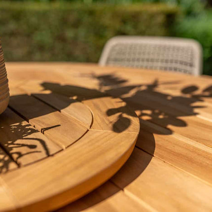 Taste 4SO Manitoba Stapelbares Essstuhl Latte + Prado Teak Tabelle 160 Ø CM Latte Basis