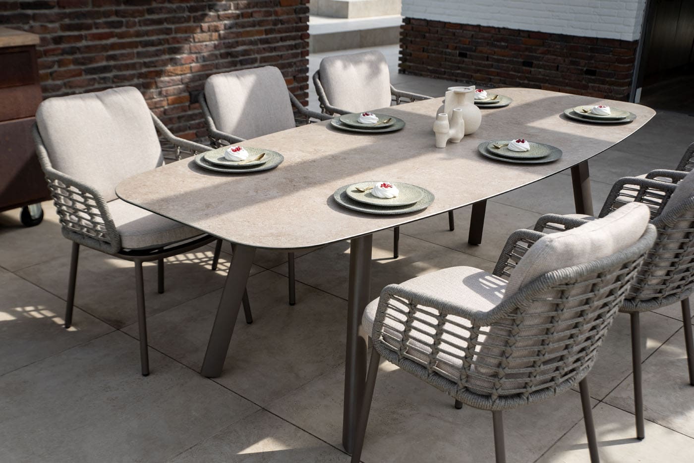4SO Puglia dining set terre (6 st.) met Manolo tafel 240x103cm