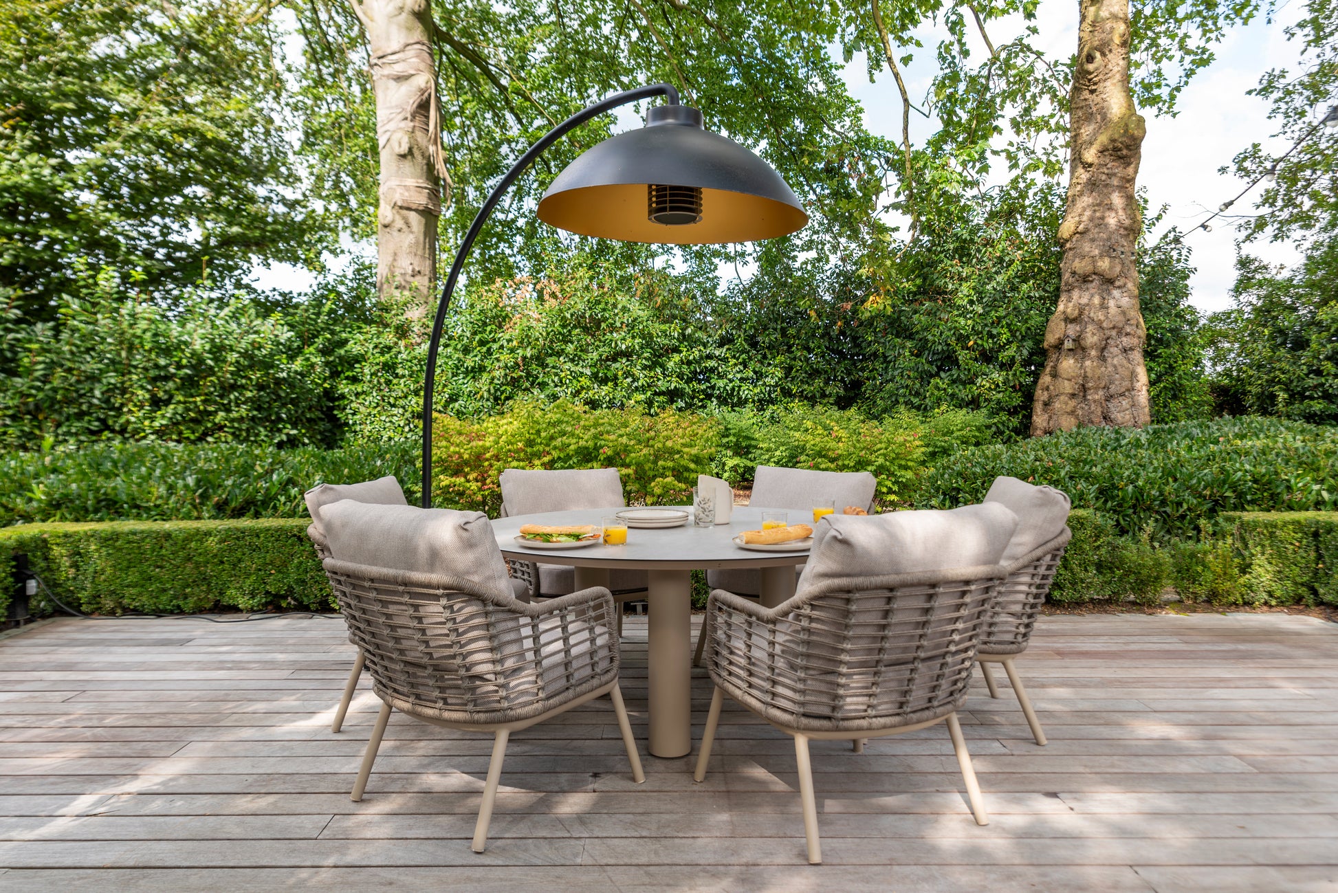 Taste 4SO Donato low dining table 160 cm. (H69) ceramic print with 3 legs latte - Lifestyle