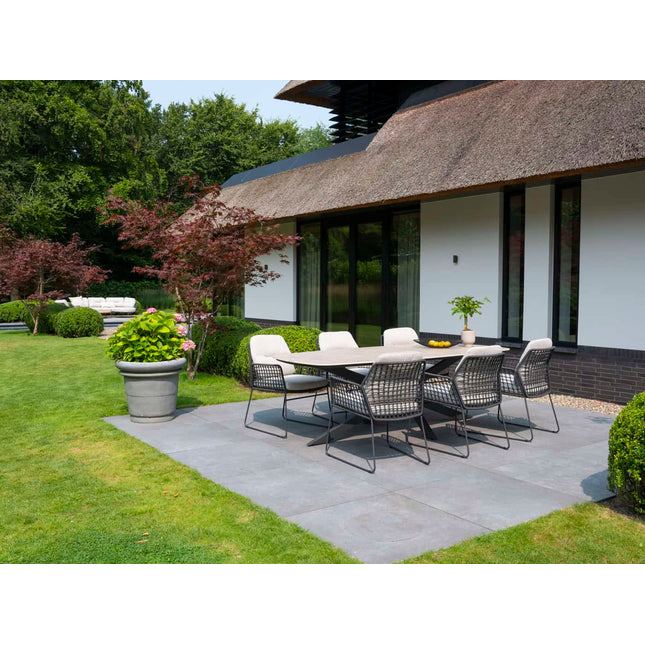 Taste 4SO Rhodes Essstuhl + Prado Tisch mit Keramik -Tisch -Top -Fass -Anthrazit 240 cm