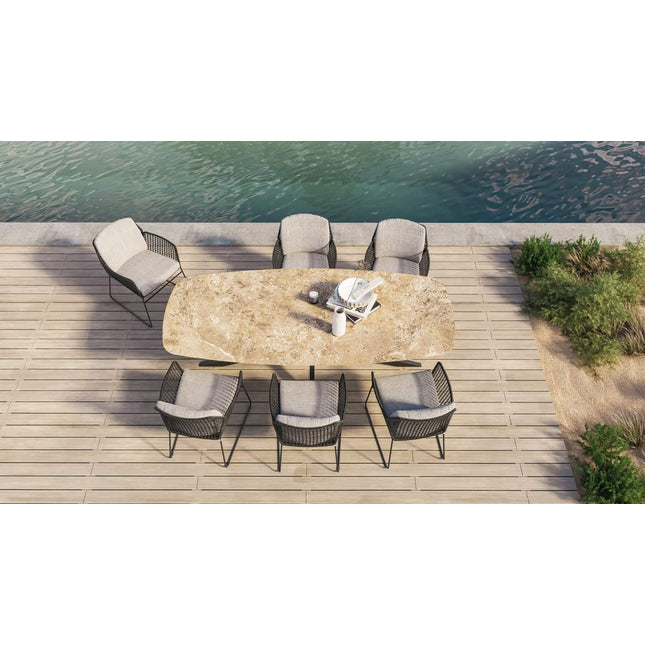 Taste 4SO Rhodes Essstuhl + Prado Tisch mit Keramik -Tisch -Top -Fass -Anthrazit 240 cm