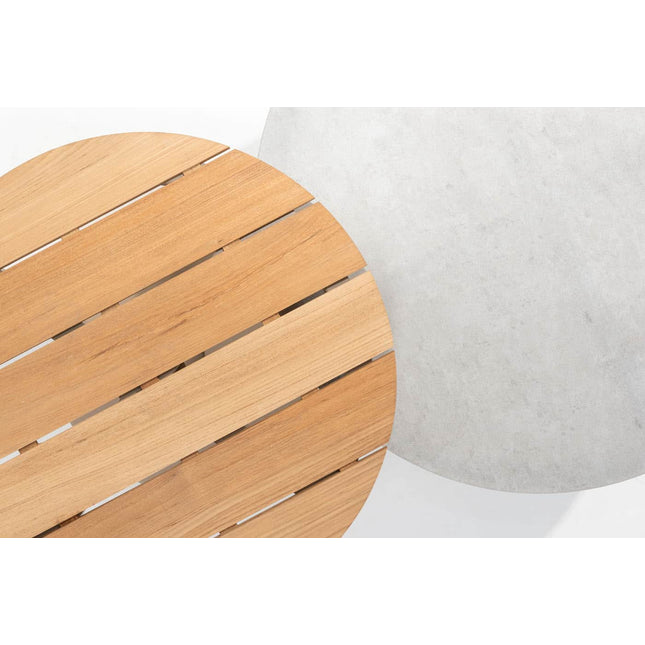 Taste 4SO Sara Set von 2 Kaffeetischen Zentralbein Latte, 65 und 80 cm Ø bedruckte Keramik / Teak -Top