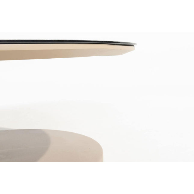 Taste 4SO Sara Set von 2 Kaffeetischen Zentralbein Latte, 65 und 80 cm Ø bedruckte Keramik / Teak -Top