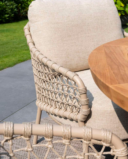 4 Seasons Outdoor Garten Sardinia niedriger Esstuhl + Taste 4SO Capri Low Ess Tisch Tisch-Fass-Form Teak 240 x 110 cm