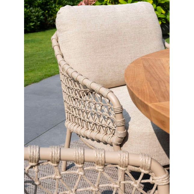 4 Seasons Outdoor Garten Sardinia niedriger Esstuhl + Taste 4SO Capri Low Ess Tisch Tisch-Fass-Form Teak 240 x 110 cm