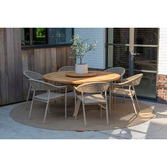 Taste 4SO Sienna Dining + Prado Teak Tabelle 160 Ø CM Latte Basis