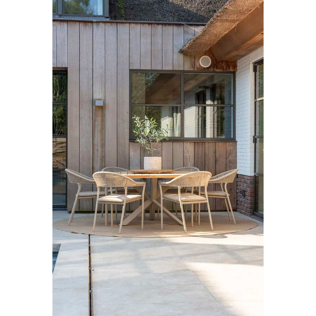 Taste 4SO Sienna Dining + Prado Teak Tabelle 160 Ø CM Latte Basis