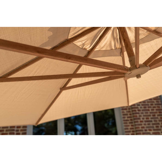4 Seasons Outdoor Siesta Premium 350 cm. Ø Sand mit Holz Look -Rahmen