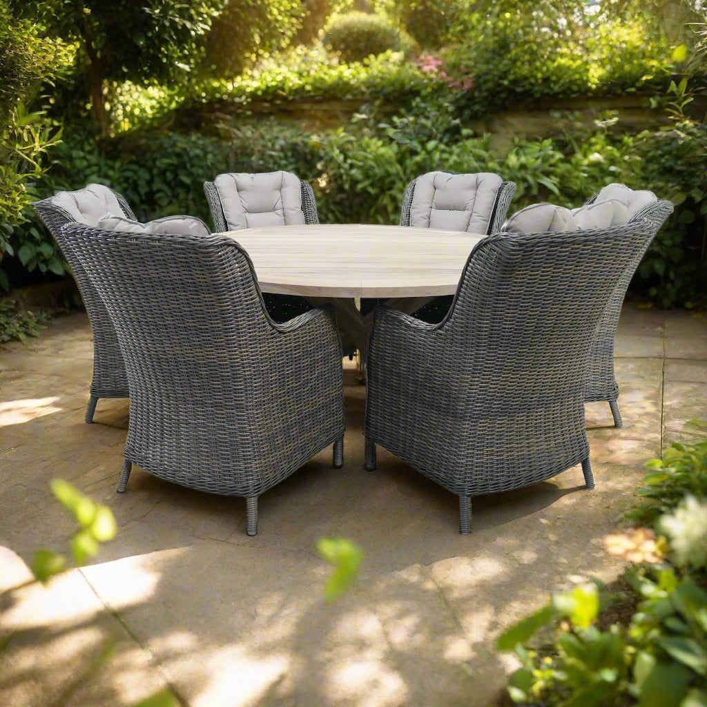 PaZoon 7-delige tuinset met Osborn Sand tuinstoelen en Taste by 4SO Louvre tuintafel Ø160 cm - afbeelding 2