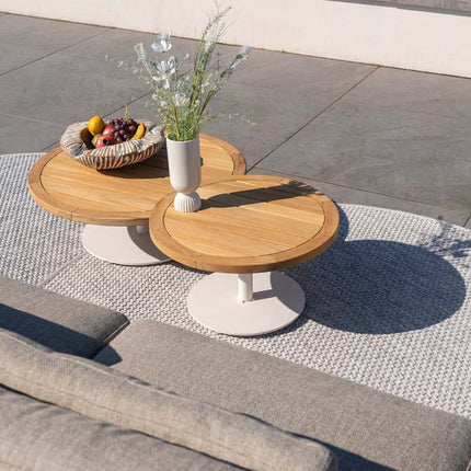 4 Seasons Outdoor Volta Teak Couchtisch Zentralbein Weiß 80 cm. Ø (H 30)