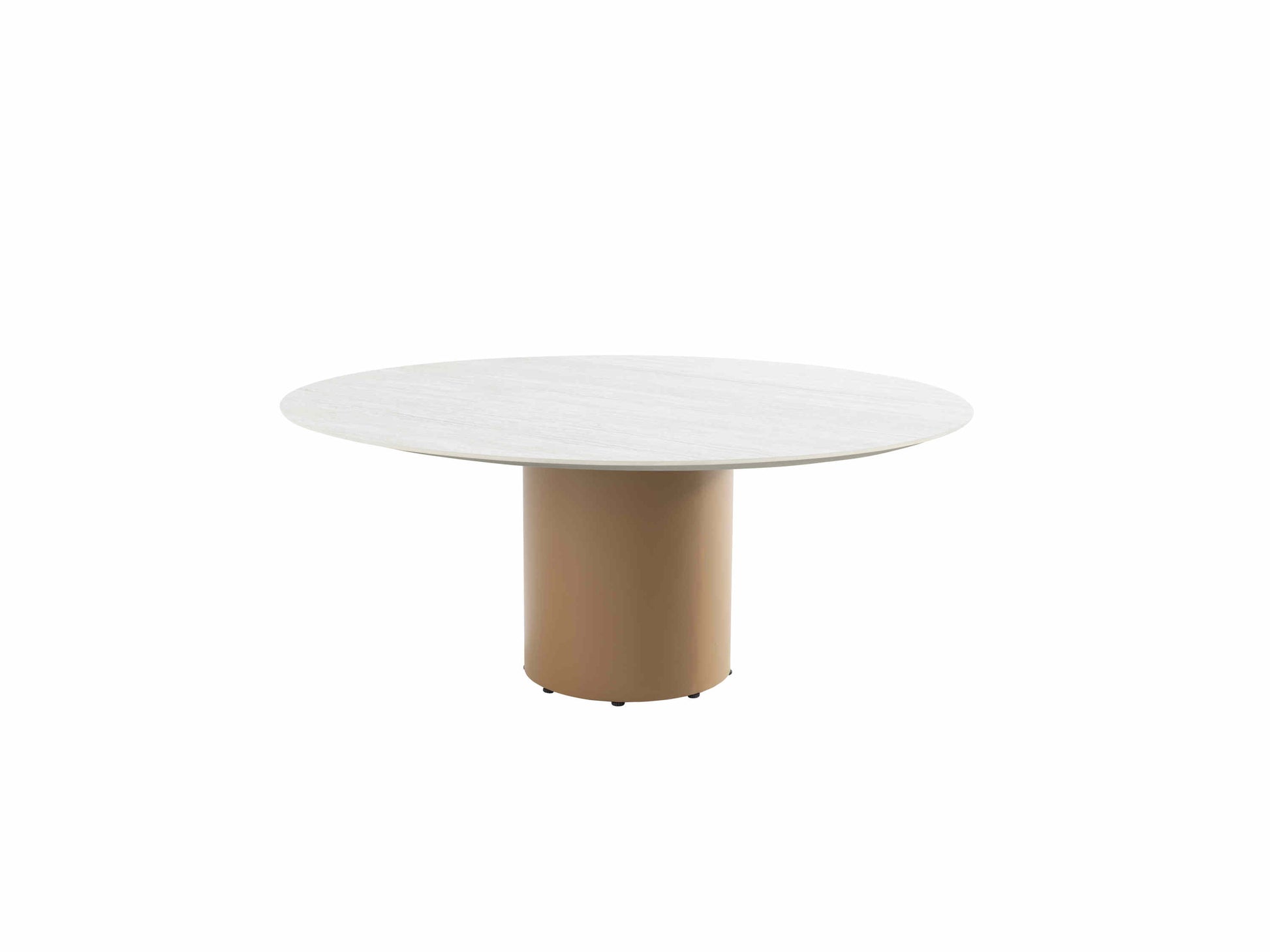 4 Seasons Outdoor Colorado low dining table ceramic Travertin top 160cm round with amber low dining base - Image 1